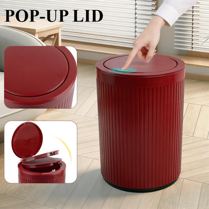JiatuA Small Bathroom Trash Can with Lid, 2.1 Gallon Garbage Can with Pop-Up Lid Trash Bin Round Wastebasket for Kitchen Bedroom Office Living Room Toilet College Dorm, Red