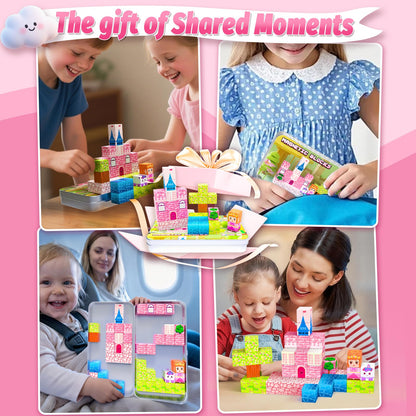 CEMECER Mini Magnetic Blocks for Kids, 45PCS Travel Magnetic Building Block Cubes with Iron Box, Princess Stacking Magnets Toys for Toddlers, Sensory Montessori Construction Toys.