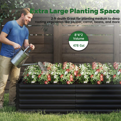 NAVINE 8x4x2 ft Raised Garden Bed, Large Metal Planter Raised Beds, Planters for Outdoor Plants for Vegetables, Flowers, Herbs, Fruits, and Succulents.(2 Pcs)