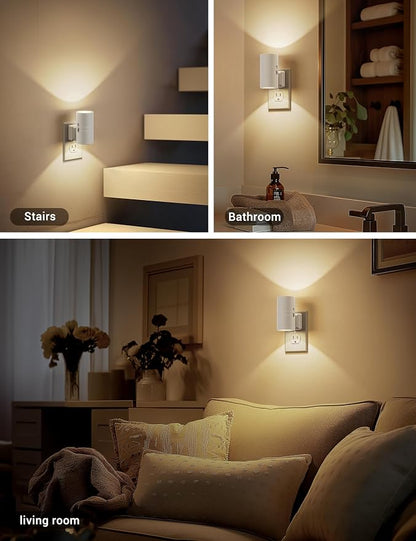 JandCase Night Lights Plug into Wall, Dimmable Night Light Plug in, Modern Night Light Dusk to Dawn Light Sensor, Warm White 3000K, 0-100LM Adjustable Brightness Nightlight for Hallway Bedroom, 2 Pack