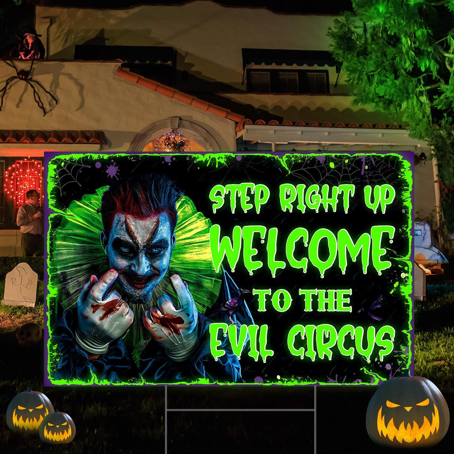 Colingmill Halloween Decorations Outdoor Circus Clown Yard Signs with Stake Large Fluorescent Scary Creepy Carnival Decor Welcome to The Evil Circus Lawn Sign for Outside Garden Halloween Party Decor