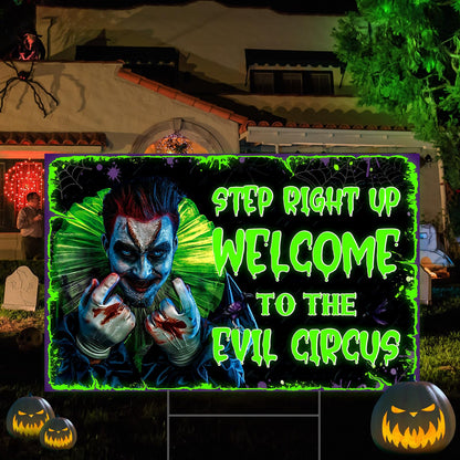 Colingmill Halloween Decorations Outdoor Circus Clown Yard Signs with Stake Large Fluorescent Scary Creepy Carnival Decor Welcome to The Evil Circus Lawn Sign for Outside Garden Halloween Party Decor