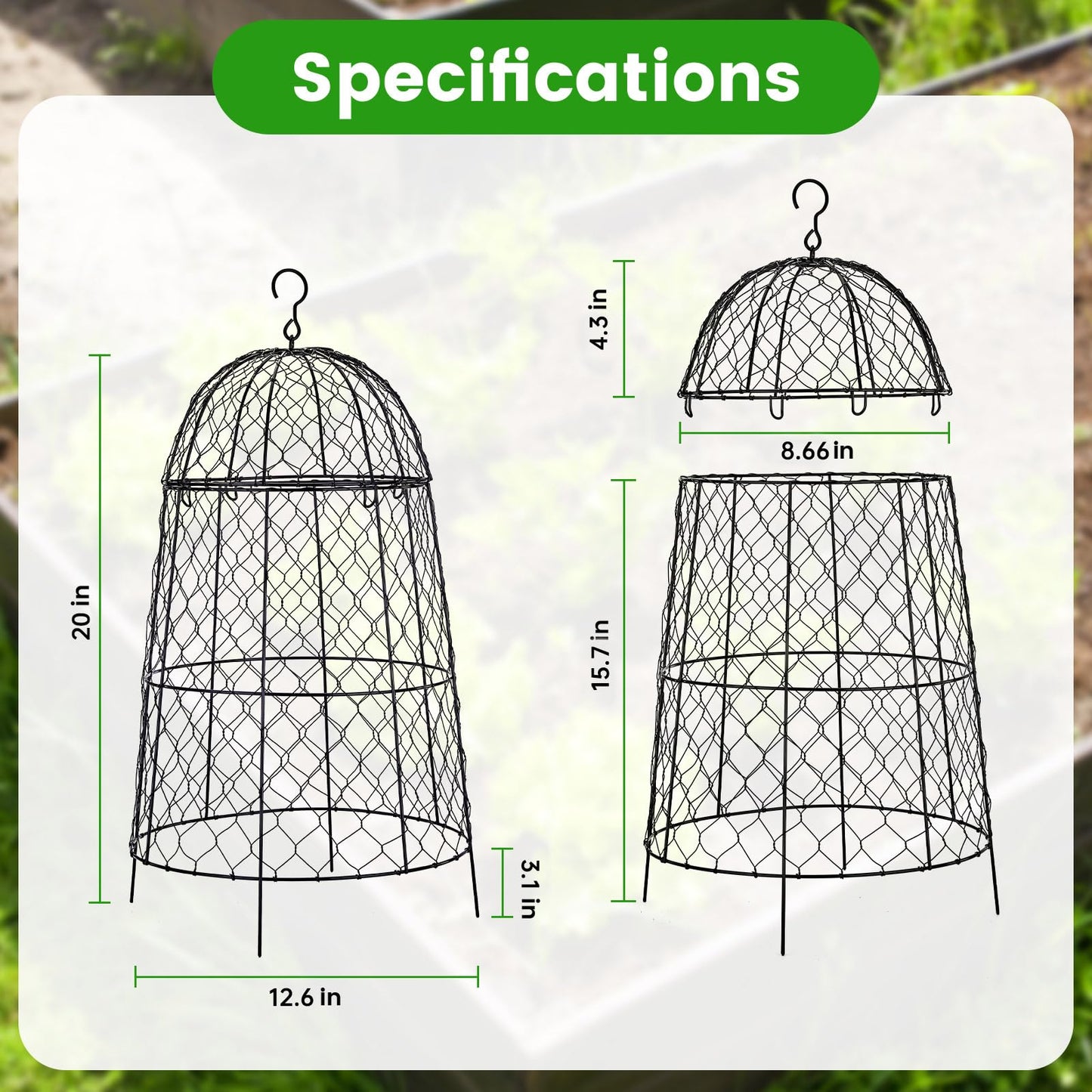 DFJFIFF Chicken Wire Plant Covers,20×12.6in Large Size Rust-Proof Plant Cages for Outdoor Plants, Flip-top Design for Easy Assembly,Rugged,Plants Protectors from Animals, 6-Pcs