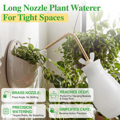 Squeeze Bottle for Hanging Plants, 19" Long Spout Plant Watering Bottle, Easy Squeeze Indoor/Outdoor Watering Can Alternative, Precise Sprinkling for Hanging Baskets, Houseplants (8 oz)