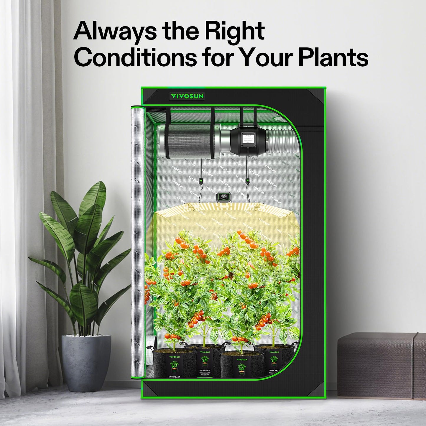 VIVOSUN 4×4 Grow Tent Kit Complete System, WiFi-Controlled Grow System with Full Spectrum 400W LED Plant Grow Light, Automatic Ventilation, GrowHub Outlet A22 with Temperature and Humidity Sensor