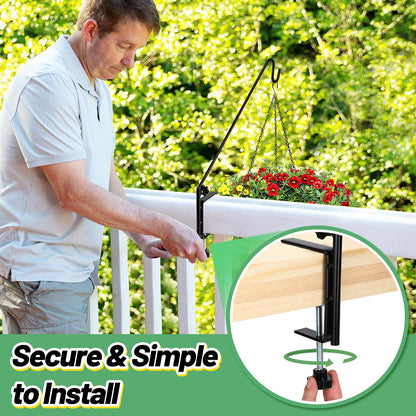 Biubee Deck Bird Feeder Hanger for Failing- 2Pack Heavy Duty Steel Stable Deck Railing Plant Hanger Outdoor, with Adjustable 3.1" Clamp, Deck Hook for Bird Feeder Plant Hangers Lanterns, 13.8 Inches
