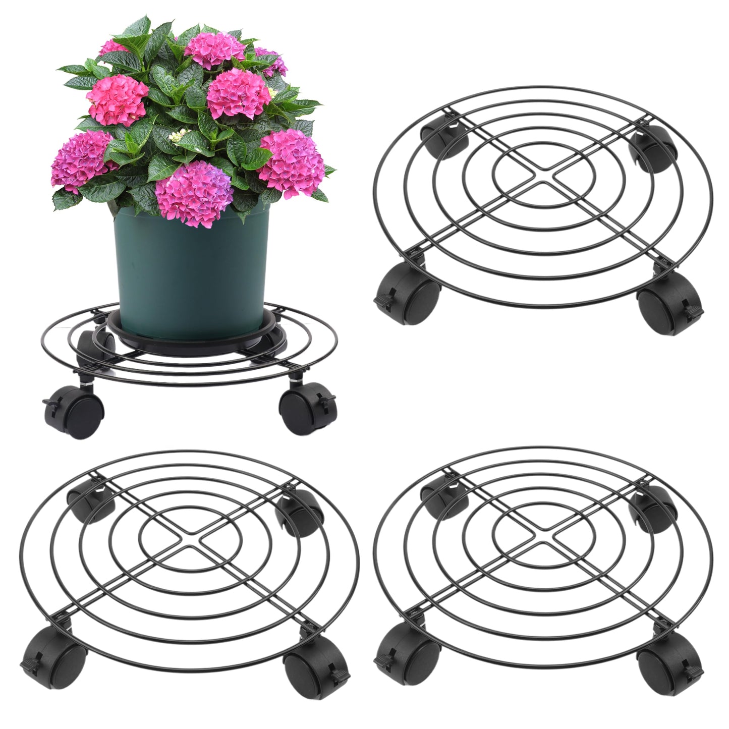 Yiksonyo 4 Pack 12" Plant Caddy with Wheels, Heavy Duty Metal Plant Stand on Wheels Indoor & Outdoor, Smooth Rolling Planter Caddy with Locking Casters for Pots, Trees, Vases