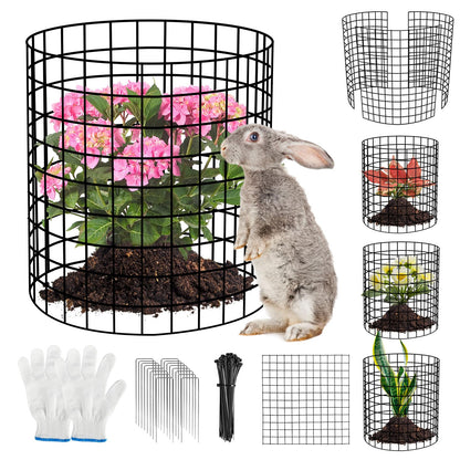 10 Pack Plant Protectors from Animals Wire Plant Protector Cage to Keep Animals Out with Zip Ties & Stakes, 30 Panels Bendable Metal Mesh for Flowers Vegetables