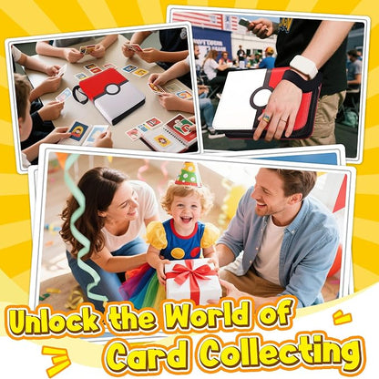 4 Pocket Card Binder with Zipper, Holds 400 Cards, PU Trading Card Album with 5 Hard Plastic Sleeves,Double-Sided Design. Great for Game Cards and sport card