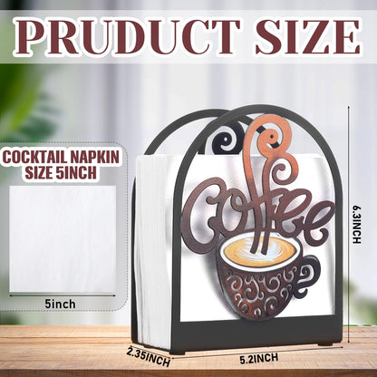 Cinnvoice Coffee Metal Napkin Holder Kitchen Decorative Paper Towel Stand Small Napkins Holder for Coffee Bar Tabletop Tissue Stand Countertop Decor Gifts for Rustic Farmhouse Housewarming