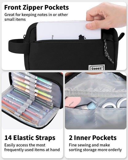 Sooez Big Capacity Pencil Case, Upgraded Canvas Pencil Pouch Large Pencil Bag Organizer, Separate Compartments Easy Grip Handle, Aesthetic Supply for School Teens Adults, Pink Pen Case