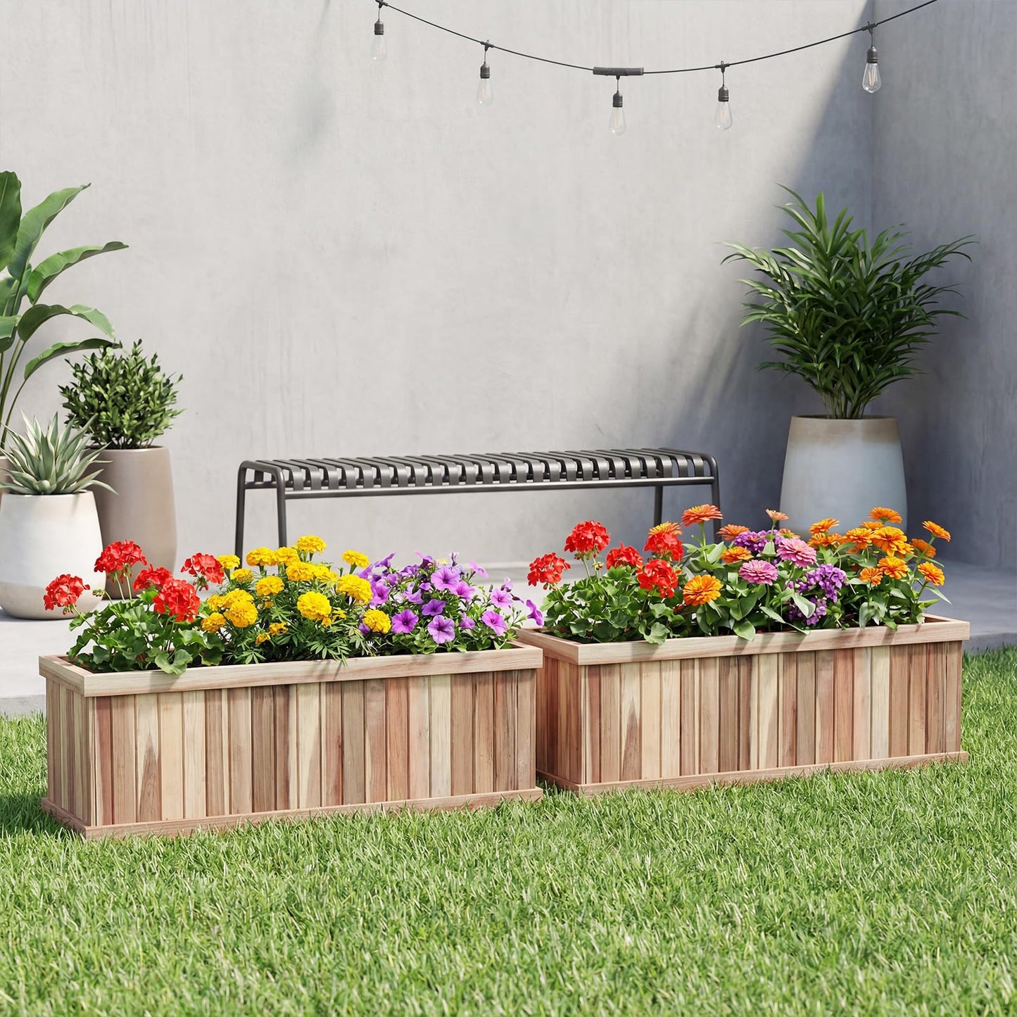 HAPPYGRILL Wooden Raised Garden Bed, Acacia Wood Rectangular Planter Box with Drainage for Vegetable Flower Herb, Indoor Outdoor Elevated Garden Box for Patio Yard, 36" L x 12" W x 12" H (1)