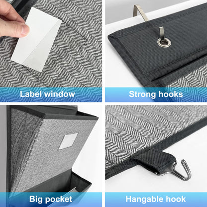 Over the Door File Organizer, Hanging File Folders, Wall Organizers and Storage for Mail, Magazine, Notebooks, Planners, Office, Classroom, 5 Extra Large Pockets, 50.39” Tall (Grey with Herringbone)