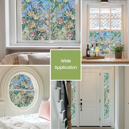 ADD.HERES Stained Glass Window Film, 3D Decorative Window Privacy Film for Bathroom,Front Door,Home, Sun Blocking Heat Control,Static Cling, The Beast's Rose 17.3inch x 47.2inch