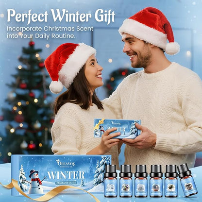Winter Essential Oils Set, 6 Premium Holiday Fragrance Oil for Diffuser, Candle & Soap Making, Frozen Magic, Winter Wonderland, Hot Cocoa, Frosted Fir, Warm Sweater, Log Fire, Scented Oils for Home