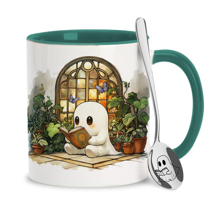 Hyturtle Cute Ghost Reading Mug Gifts for Readers on Birthday, Halloween