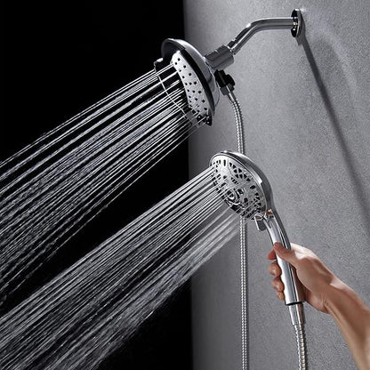 INAVAMZ Shower Head with Handheld High Pressure: Hand Held Shower Head & Rain Shower Head 2-IN-1 Shower Head with 59" Rotatable Stainless Steel Hose, Shower Trim Systems, Sliver 1.8GPM 15391