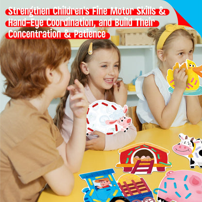 SpriteGru 9 PCS Farm Theme Lacing Cards, 9 Double Sided Sewing Cards with 9 Colorful Laces, Imagination Development Lacing Toys Educational and Learning Activity for Preschoolers, Kids