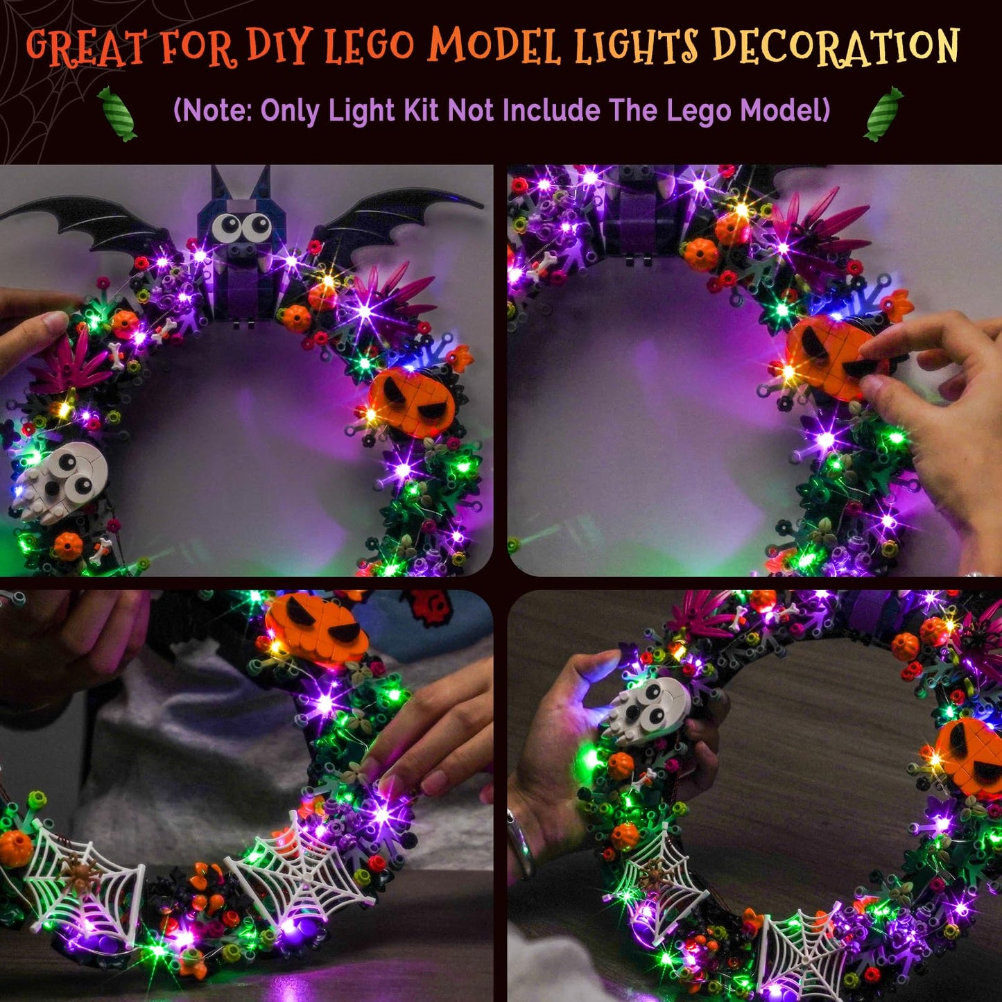 Hilighting Upgraded Led Light Kit Compatible with Lego Halloween Wreath Building Set, Lights Decoration Compatible with Lego 40825 (Model Not Included)