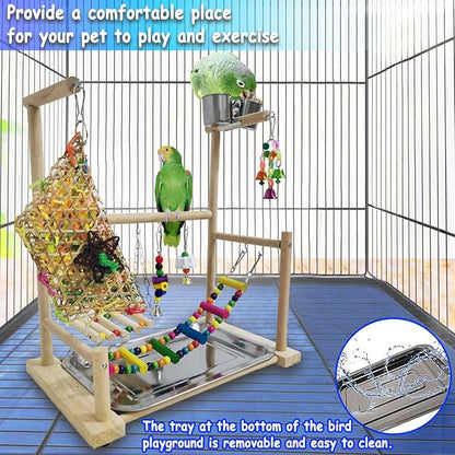 kathson Bird Playground,Parakeet Play Stand,Parrots Play Gym with Food Bowls,Cockatiel Playstand with Chewing&Exercise Toys,Birds Perch Stand for Budgie Conures Lovebirds