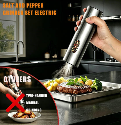 Electric Salt and Pepper Grinder Set, Rechargeable Stainless Steel with USB-C Dual Charging Base, Upgraded Large Capacity, Adjustable Coarseness & Bright LED Light, Kitchen Essentials