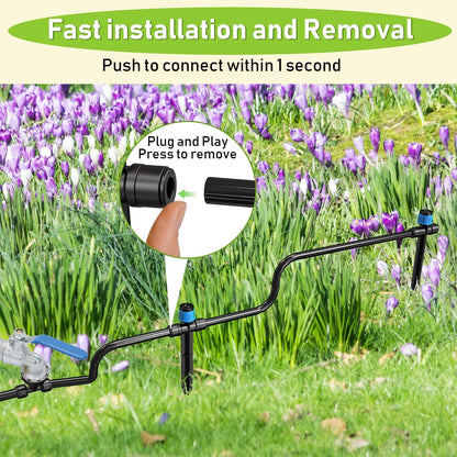 118FT Drip Irrigation System, Garden Watering System, Quick-Connect Drip Irrigation Kit for Lawn Raised Bed Greenhouse, Plant Watering System with 1/4'' Drip IrrigationTubing, Drip Emitters,Connectors