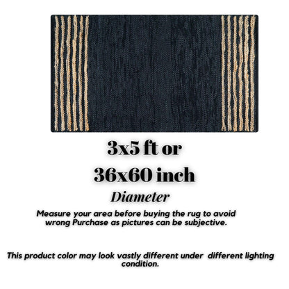 RIANGI Leather/Jute Rug 3'x5' Ft Rectangular Boho Handwoven Farmhouse Braided Rustic Vintage Black Area Rug for Living Room Kitchen Bedroom Hallways Enterways