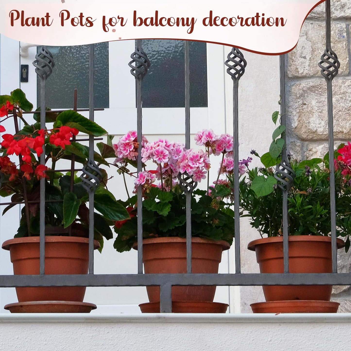 Sunnychicc 12 Pack 10'' Plastic Plant Pots Round Planter Pots with Saucer Tray Seedling Pots with Holes Seed Resin Plant Pot Starting Nursery Flower Container with Pallet for Garden Outdoor Indoor