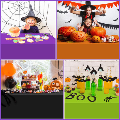 MASHAN 12Pcs Halloween Tablecloth Plastic Orange Black Purple Green Table Cloths Disposable Rectangle Table Covers for Halloween Theme Kids Birthday Witch Vampire Party Decorations, 54 x 108 Inch