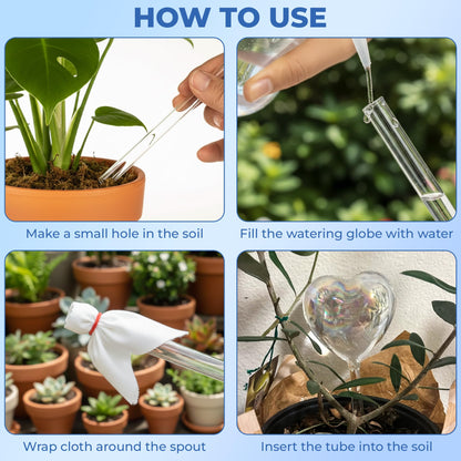 KH866 Heart Plant Water Globe, 4 Pcs Set Iridescent Glass Self Watering Bulbs, Heart Shaped Waterer Dripper for Indoor Plants, Outdoor Flowers, Planter Insert Garden Device for Pots