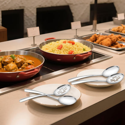 10.3-in Large Serving Spoons Set, 18/0 Stainless Steel, Heavy Duty, 2 Serving & 2 Slotted for Wedding Party Buffet Housewarming, Pack of 4