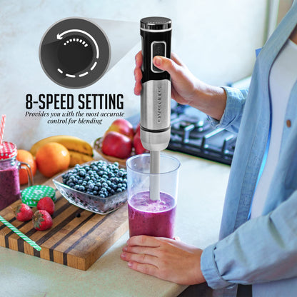 OVENTE Immersion Hand Blender, 300W Electric Handheld Portable Stick Mixer with 2 Mixing Speed and Stainless Steel Blades for Effortless Blending Smoothies, Shakes, Puree or Baby Food, Red HS560R