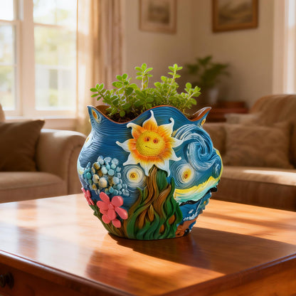 ArtCachet Sunflower Starry Sky Plant Pots-Cute Unique Flower Pots with Drainage Hole, Resin Planters for Indoor Outdoor Succulent Planter, Plant Gifts for Mother's Day, Birthday, Christmas(Colours)