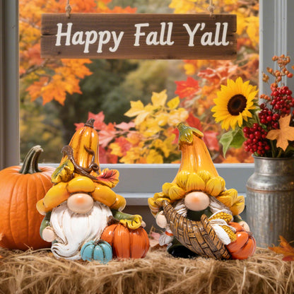 Hodao Fall Decorations for Home, 2 Pcs Thanksgiving Gnome Figurines Resin Autumn Pumpkin Gnomes Statues, Cute Fall Thanksgiving Decor for Home Table Shelf, Perfect Fall Gift for Family Friends