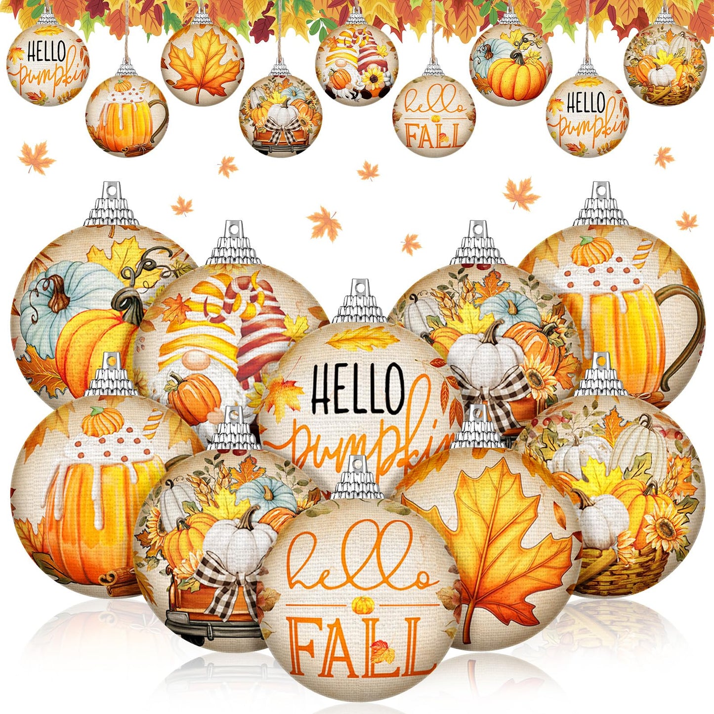 Outus 16 Pcs Thanksgiving Ornaments Ball for Tree Fall Autumn Ball Decorations Pumpkin Maple Leaf Hanging Ornament for Fall Harvest Autumn Home and Holiday Party Supplies