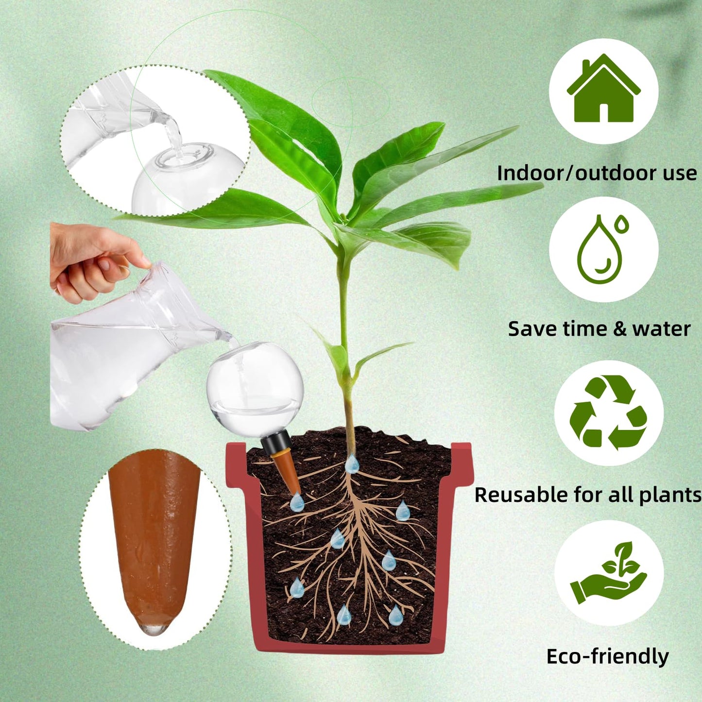 2 Pack Self Watering Globes for Indoor & Outdoor Plants – 17oz Automatic Water Bulbs for Indoor Plants–Slow Release Control Water Dripper for Plants – Plant Watering Devices While Away