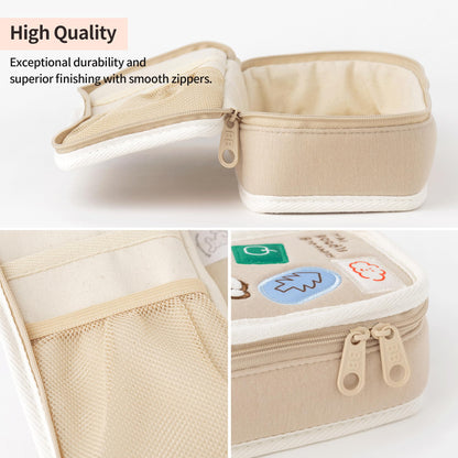 brunch brother Poodle Beige Pencil Case with Ample Storage Embroidery Design Pencil Pouch for Students, Simple Design Stationery Organizer