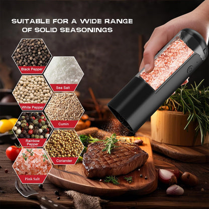 Electric Salt and Pepper Grinder Set: Rechargeable Salt and Pepper Shakers Set Electric For Gravity Spice Grinders Adjustable Automatic Peppercorns Mills Refillable Shaker Mill Large Capacity