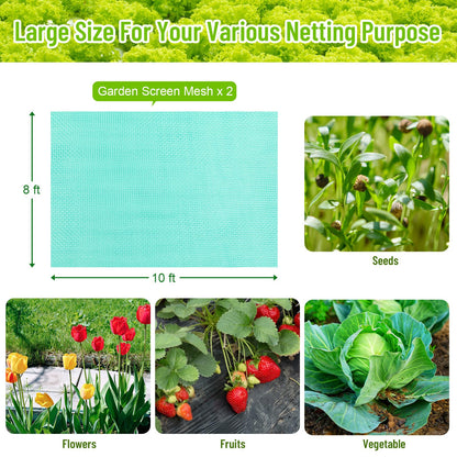 2 Pack Garden Netting 8 x 10 ft Ultra Fine Mesh Garden Netting Green Mesh Plant Cover Raised Beds Barrier Screen Protection for Vegetable Fruits Flowers Crops Greenhouse Rows from Birds Squirrels