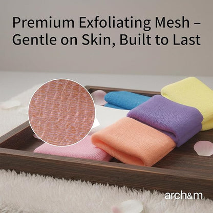 ARCH&M Exfoliating Washcloth & Shower Body Scrubber, 3 Pack | Japanese Washcloth, Korean Back Scrubber Towel, All Skin Type Daily Use in Shower, Textured Nylon, Smoother Skin, Quick-Dry