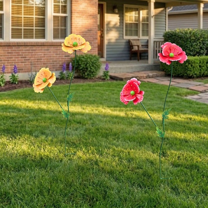 WKHOMEDECO Metal Flowers for Outside, 30" Tall 2-Pack Decorative Garden Stakes - 3D Double-Layer Iron Flowers, Metal Flowers Outdoor Decor for Garden Yard & Patio