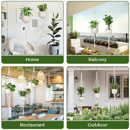 AOMGD 6 Pack Macrame Plant Hanger Indoor Hanging Planters for Indoor Outdoor Plants with 6 S Hooks and 6 Hook Nails, Hanging Plant Holder 43" Boho Home Decor,Ivory