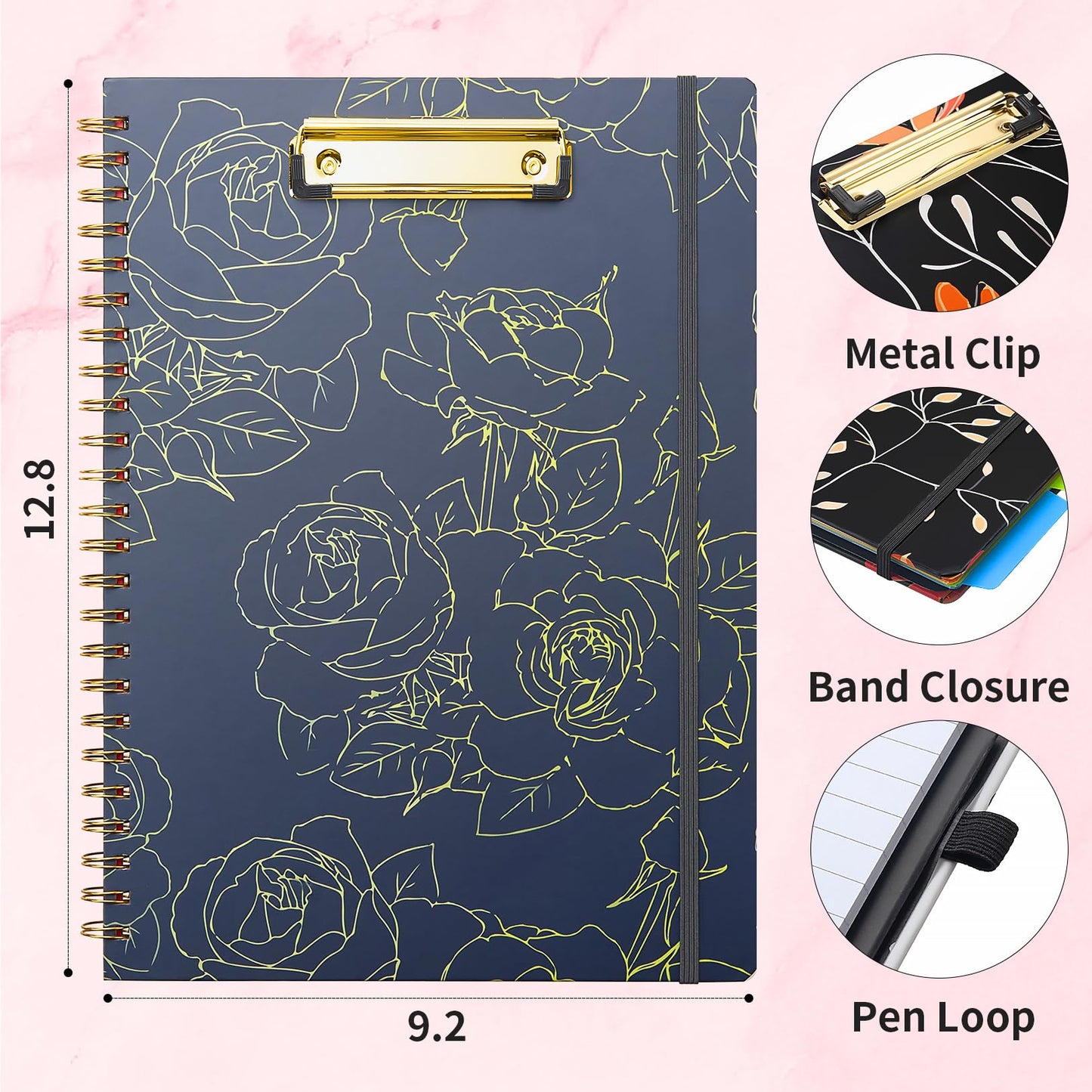 Sooez Clipboard with Refillable Notepad, Clipboard Folder with 10 Storage Pockets for Letter Size, Spiral Clipboards Notebook, Cute Portfolio for School Office Nursing
