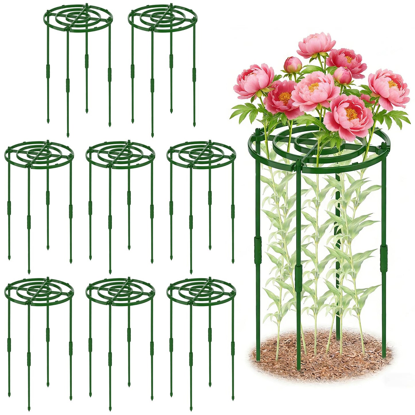 8 Pack Peony Cages and Supports, 11.8" D x 25" H Plant Supports for Outdoor Plants, Peony Support Cage Flower Support Rings, Plant Support Ring for Rose Tomato Hydrangea Strawberry