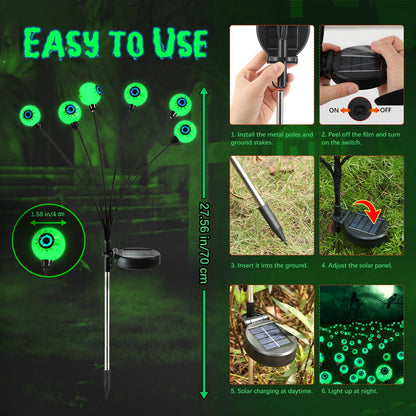 Lewondr Halloween Decorations Outdoor Eyeball Lights, 6 Pack Solar Garden Lights with 2 Modes, Waterproof Firefly Lamps Swaying by Wind for Yard, Pathway, Lawn, Patio, Party, Green