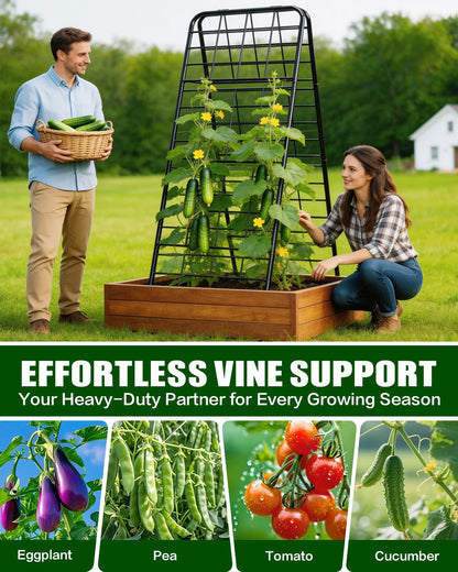 Breeze Touch 1 Pack Heavy Duty Adjustable A-Frame Cucumber Trellis for Climbing Plants, All-Metal Garden Trellis with Dense Grid Climbing Frame for Raised Beds, Tomatoes, Cucumbers & Outdoor Vines