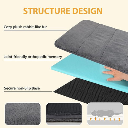 Dog Crate Pad for X Large Dog - 41x27 Memory Foam Dog Bed, Washable & Anti-Slip Dog Bed Mat, Ultra Soft Kennel Pad for Dogs Cozy Sleeping Mat, Grey
