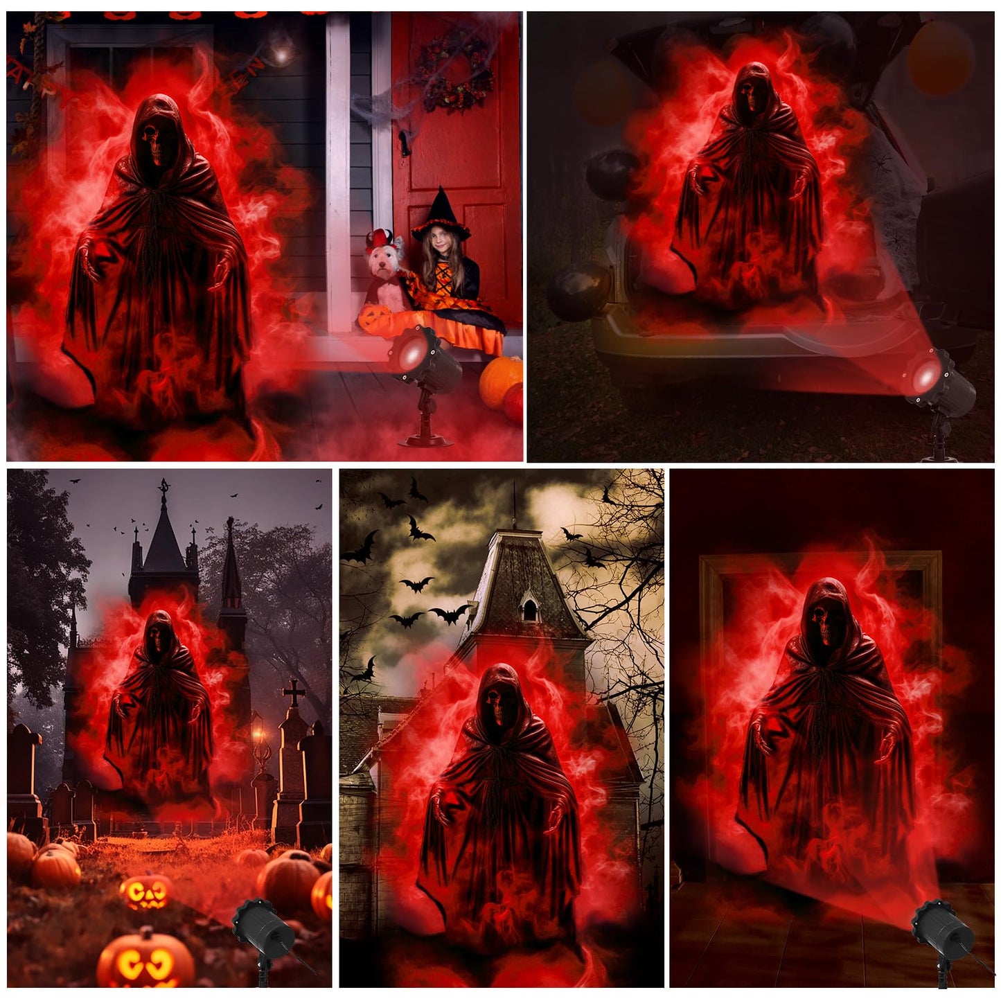Treela Halloween Projector Lights Outdoor Indoor Dynamic Ghost Skull Lights Decoration Outside LED Landscape Lamp for Holiday Garden Supplies(Red,Ghost)