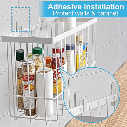 Cabinet Door Organizer 2Pcs, Foil and Plastic Wrap Organizer with 2 Sponges, Cabinet Door Storage with 2 Caddy Adhesive, for Aluminum Foil, Plastic Wrap, Wool Dryer Balls, White,(Medium, Large)