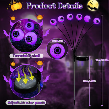 Outdoor Halloween Decorations - Swaying Solar Eyeball Lights, 2PCS 12LED Firefly Lights, 2 Mode Waterproof Path Lights for Yard, Garden, Lawn, and Party Decor (Purple)